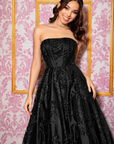 "Tori" Strapless Glitter Mesh Corset Gown