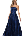 "Tori" Strapless Glitter Mesh Corset Gown