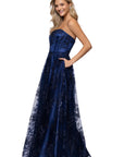 "Tori" Strapless Glitter Mesh Corset Gown