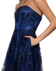 "Tori" Strapless Glitter Mesh Corset Gown