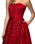 "Tori" Strapless Glitter Mesh Corset Gown