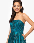 "Tori" Strapless Glitter Mesh Corset Gown