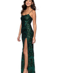 "Harper" Sequin Rose Pattern Floor Length Dress