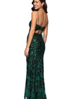 "Harper" Sequin Rose Pattern Floor Length Dress