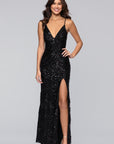 "Bianca" Sequin V-Neck Floor Length Dress