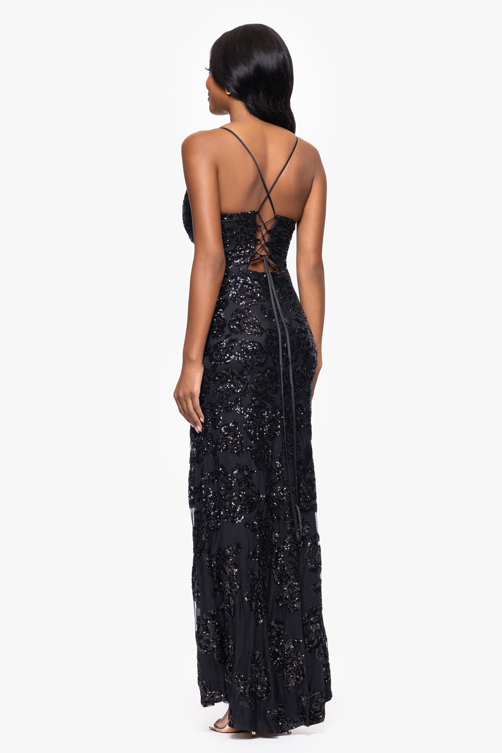 "Bianca" Sequin V-Neck Floor Length Dress