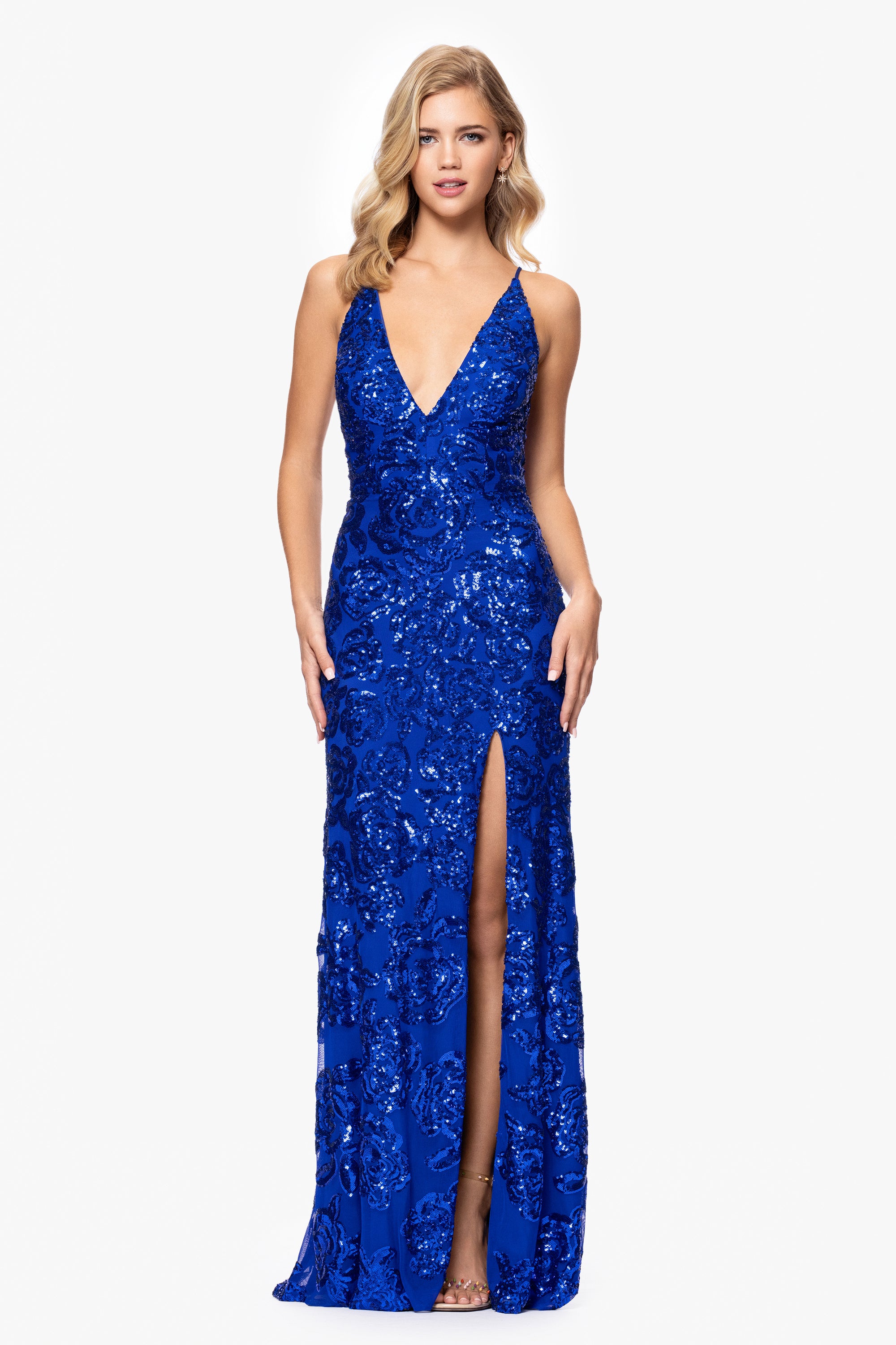 "Bianca" Sequin V-Neck Floor Length Dress