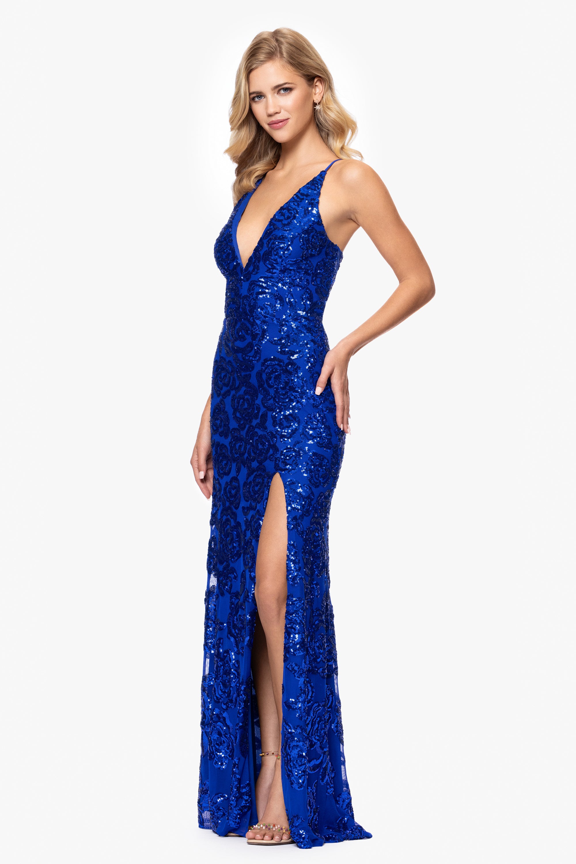 "Bianca" Sequin V-Neck Floor Length Dress