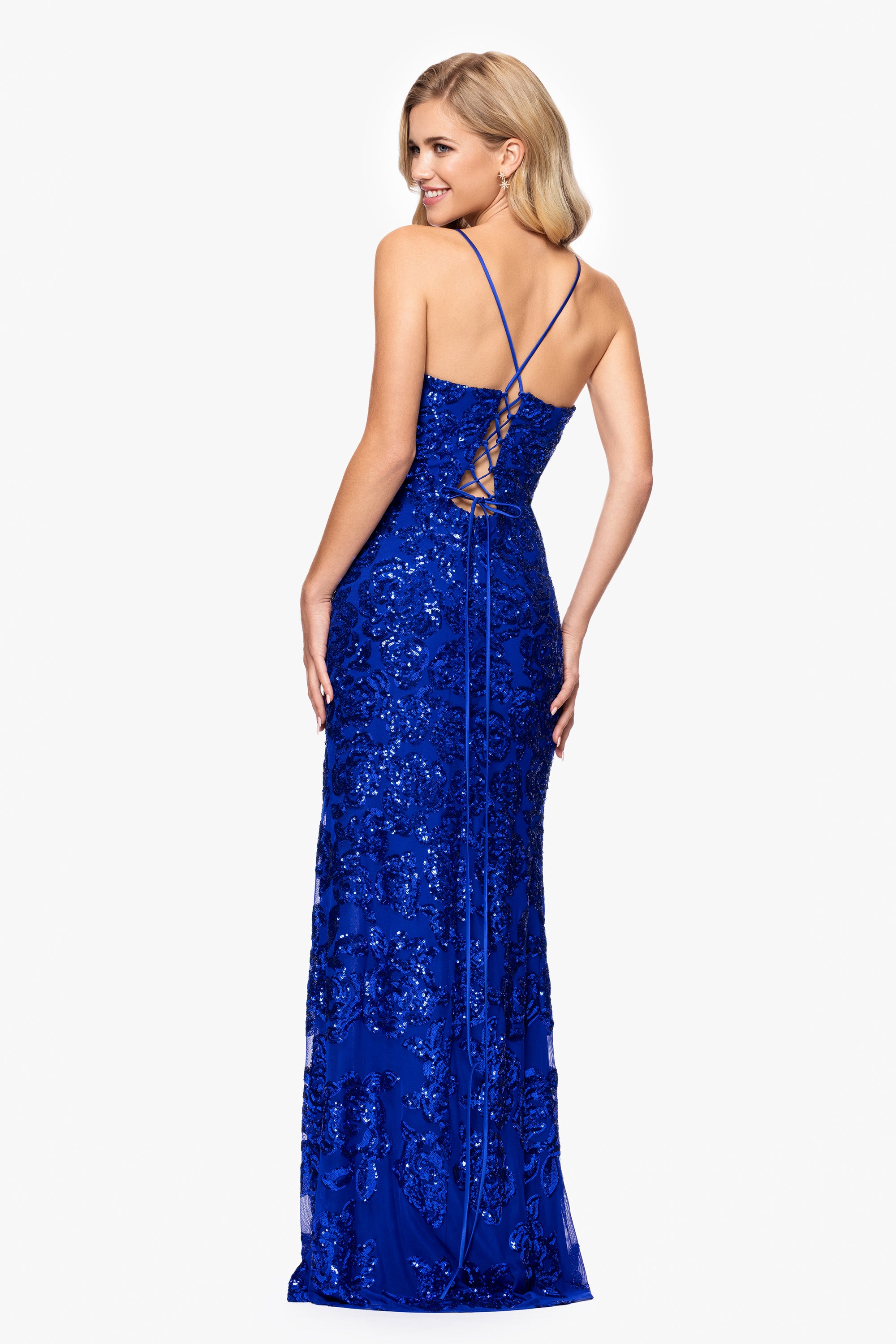 "Bianca" Sequin V-Neck Floor Length Dress