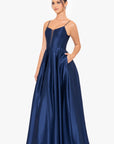 "Carol" Long Satin Mesh Insert Ballgown