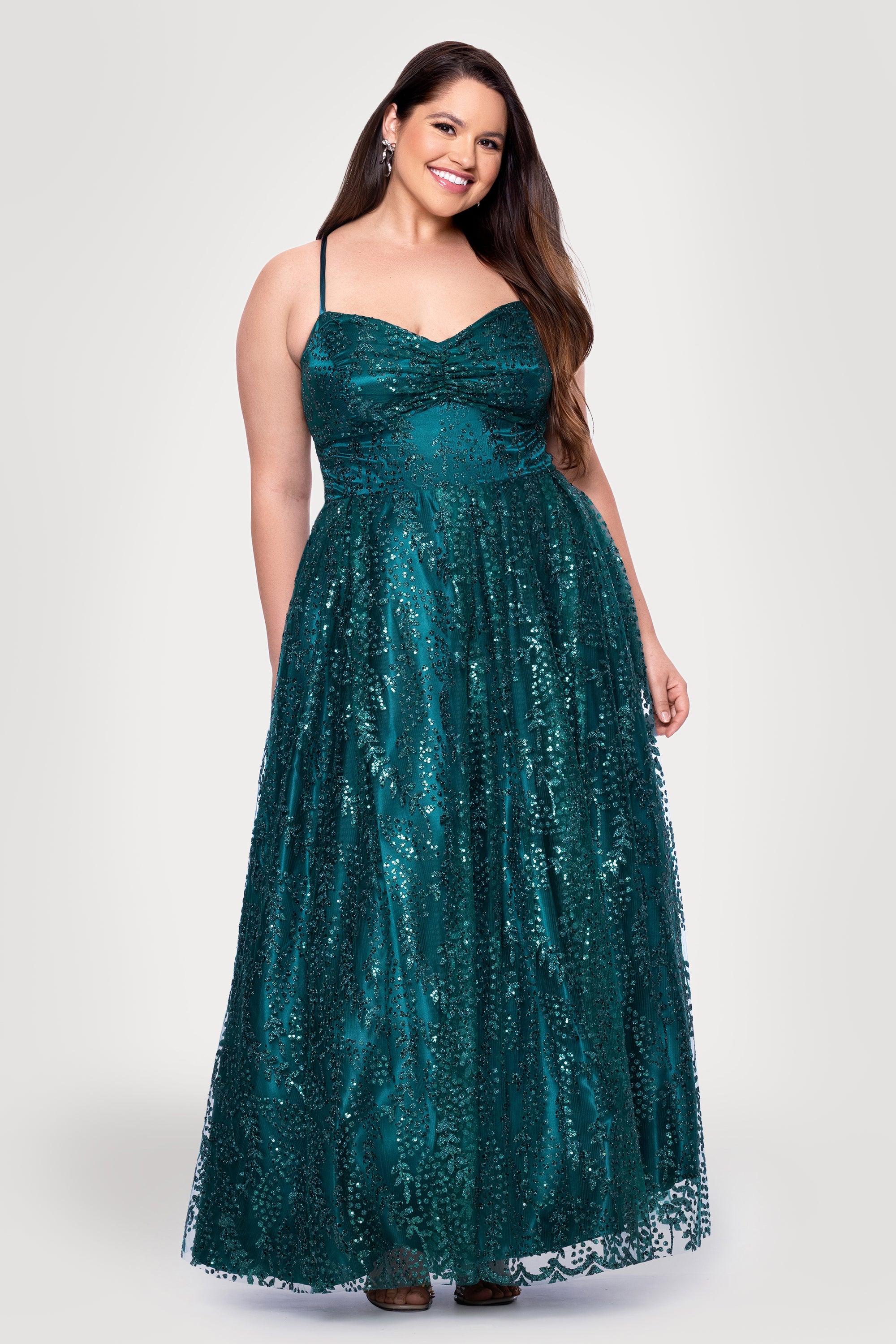 Plus "Stella" Glitter Pinch Tie Back Ballgown