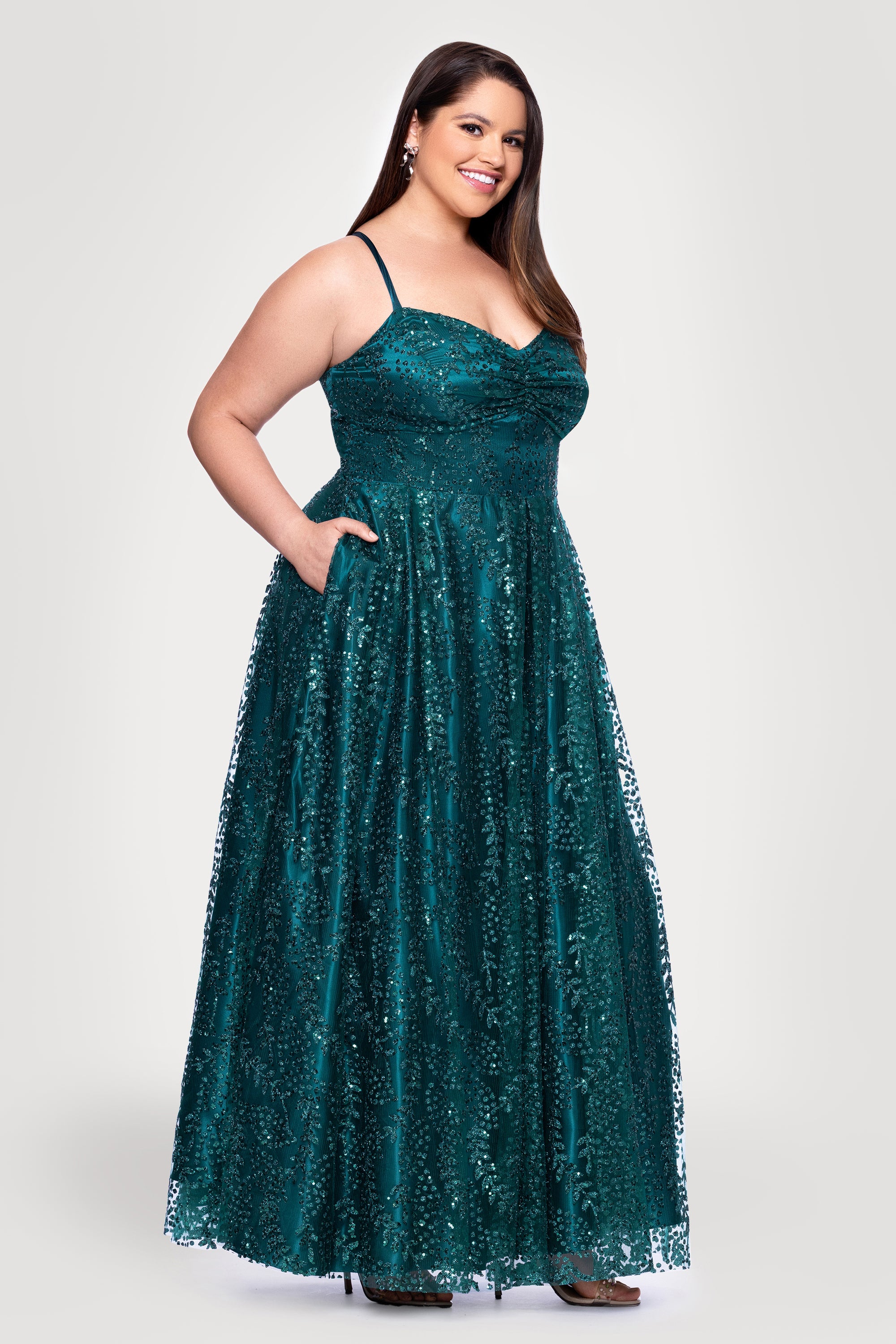 Plus "Stella" Glitter Pinch Tie Back Ballgown