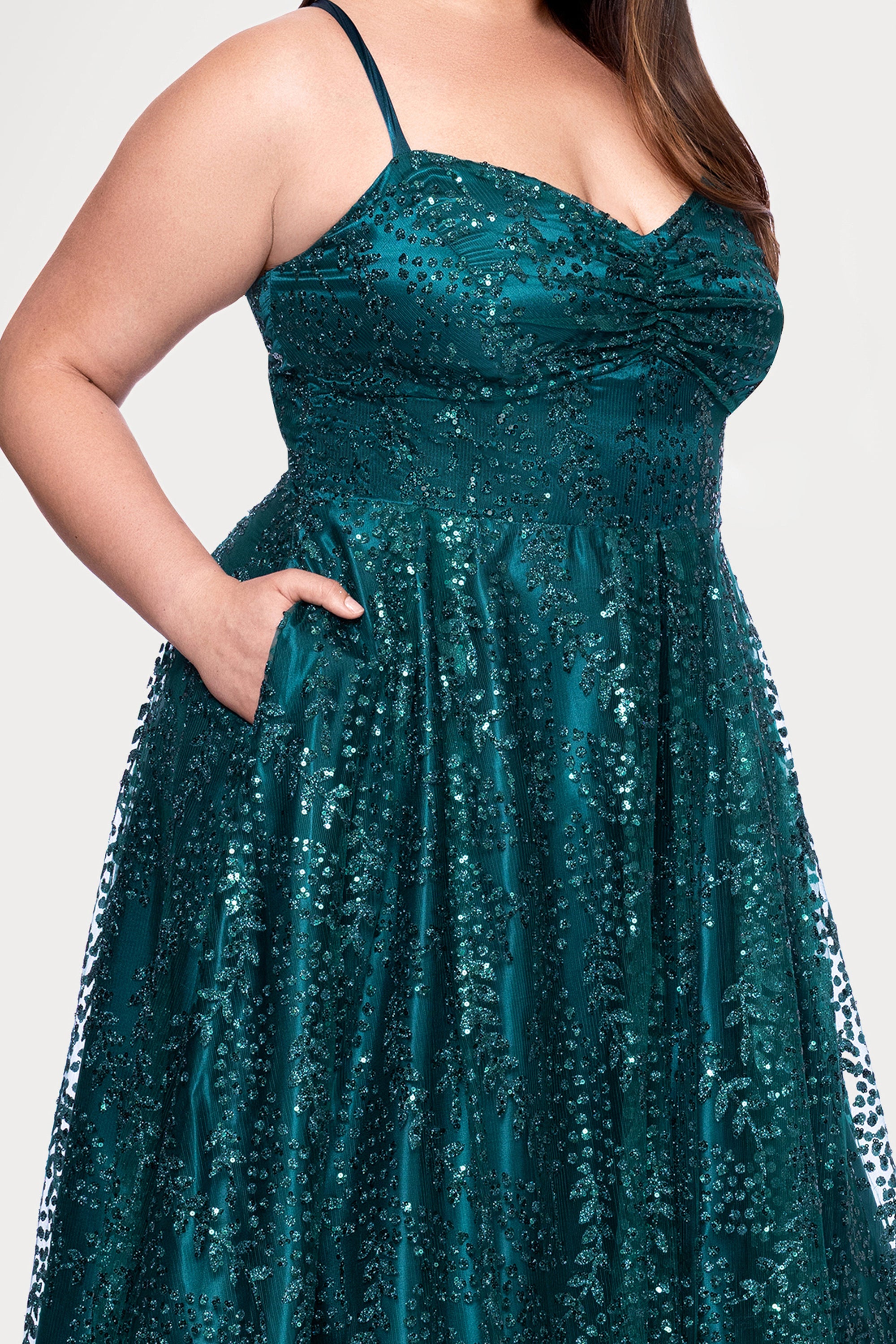 Plus "Stella" Glitter Pinch Tie Back Ballgown