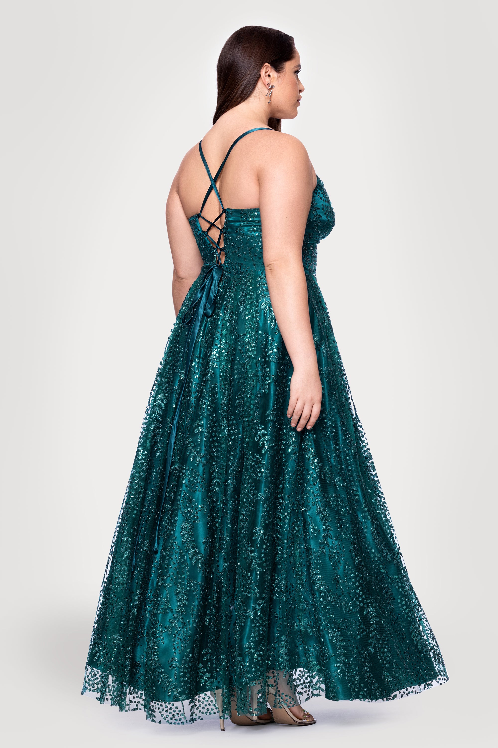 Plus "Stella" Glitter Pinch Tie Back Ballgown