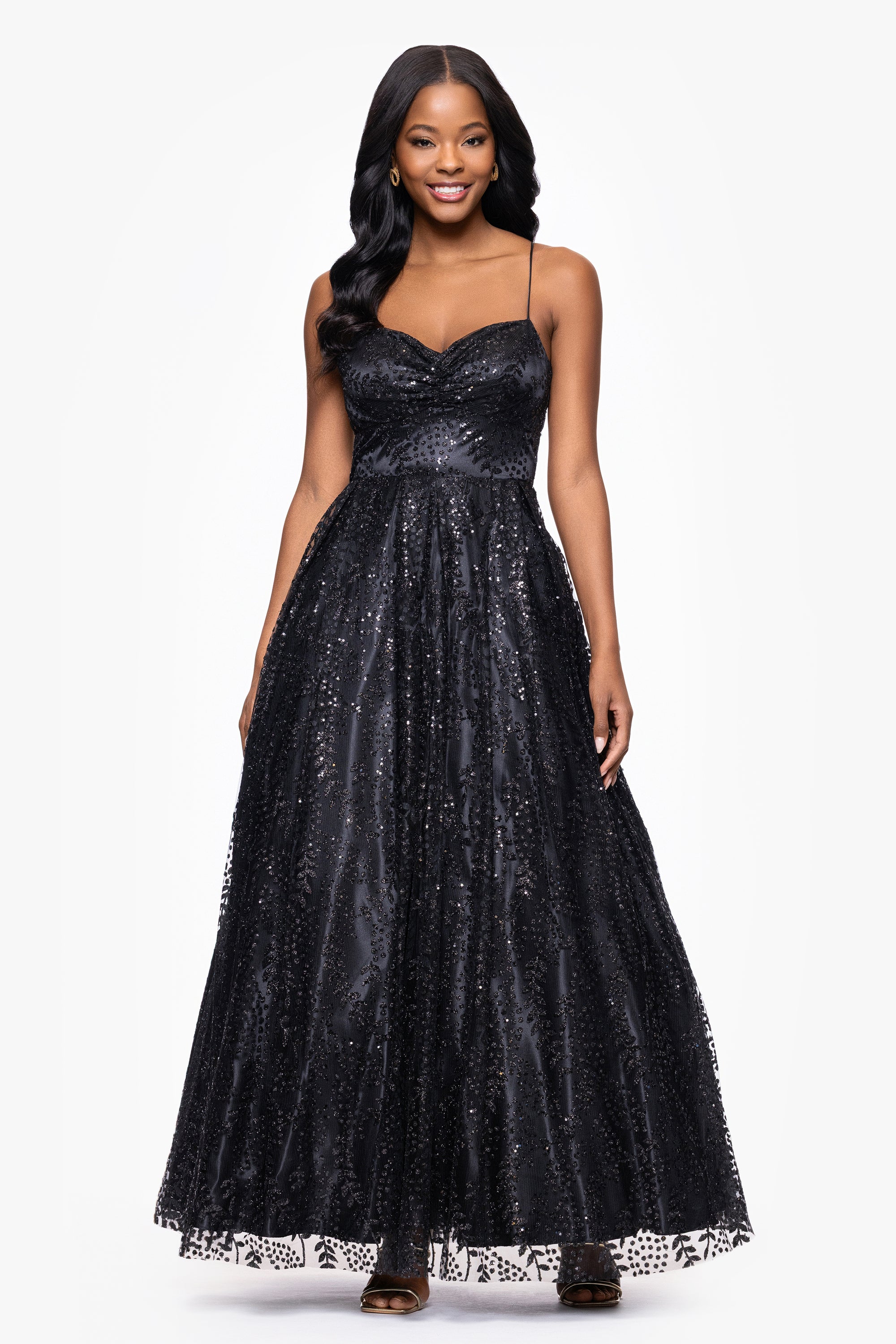 "Stella" Glitter Pinch Tie Back Ballgown