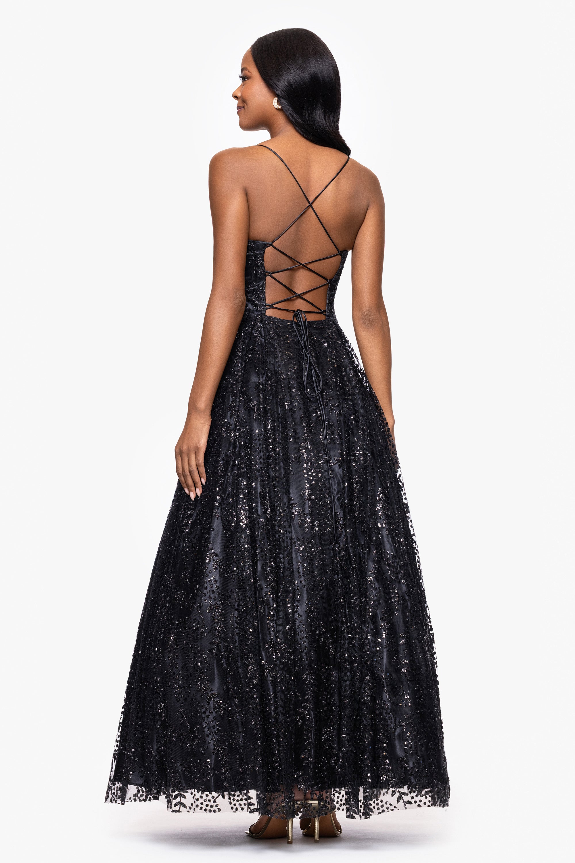 "Stella" Glitter Pinch Tie Back Ballgown