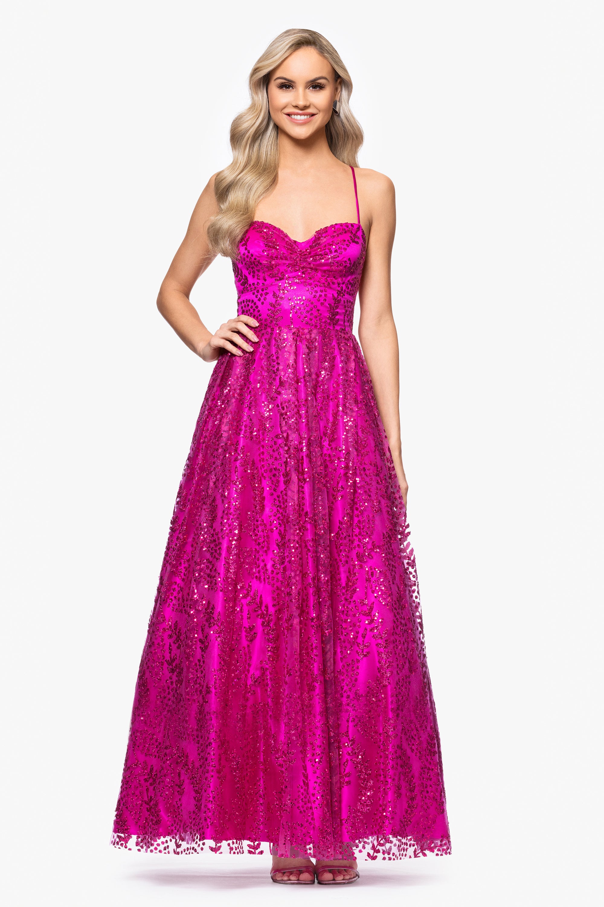 "Stella" Glitter Pinch Tie Back Ballgown