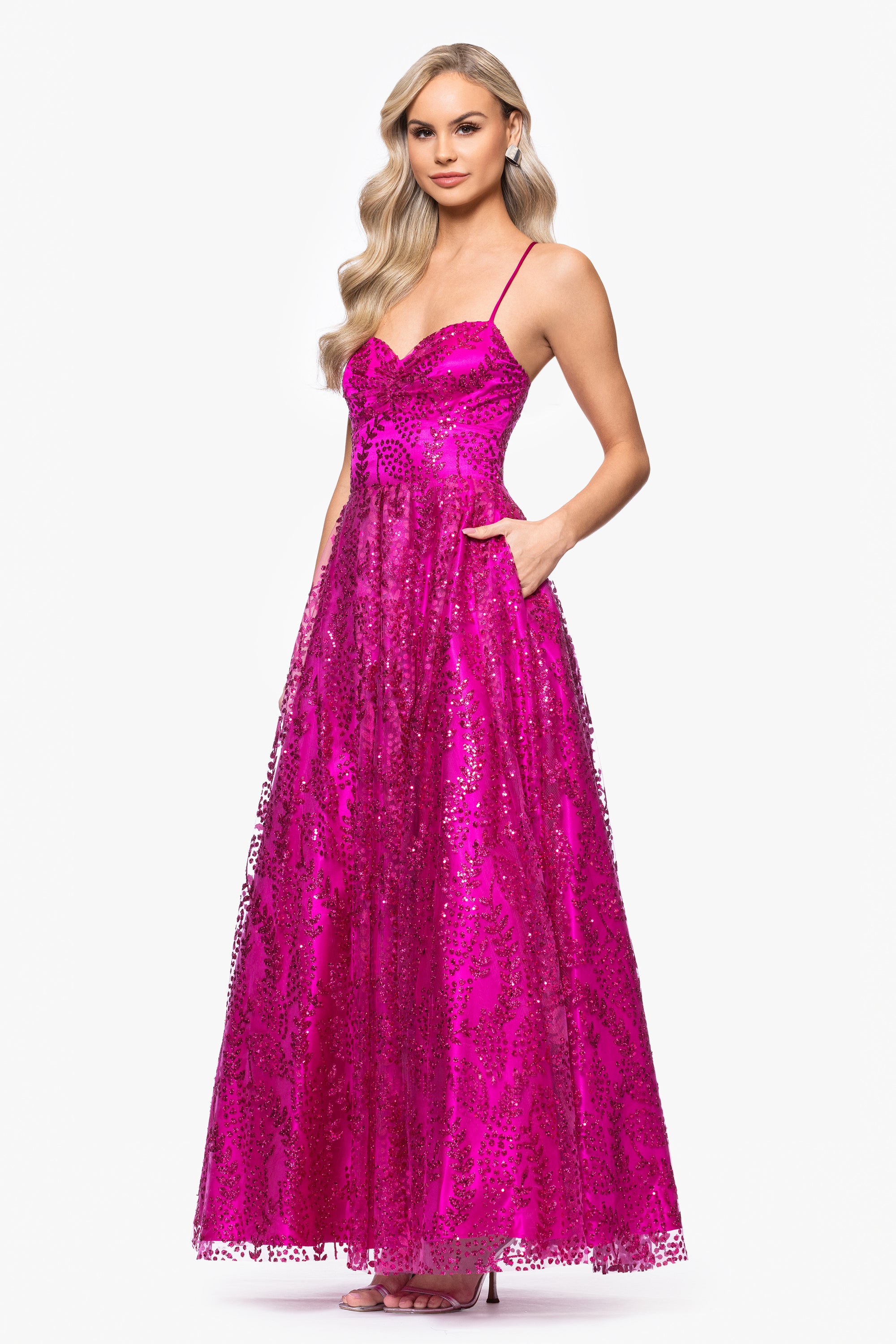 "Stella" Glitter Pinch Tie Back Ballgown
