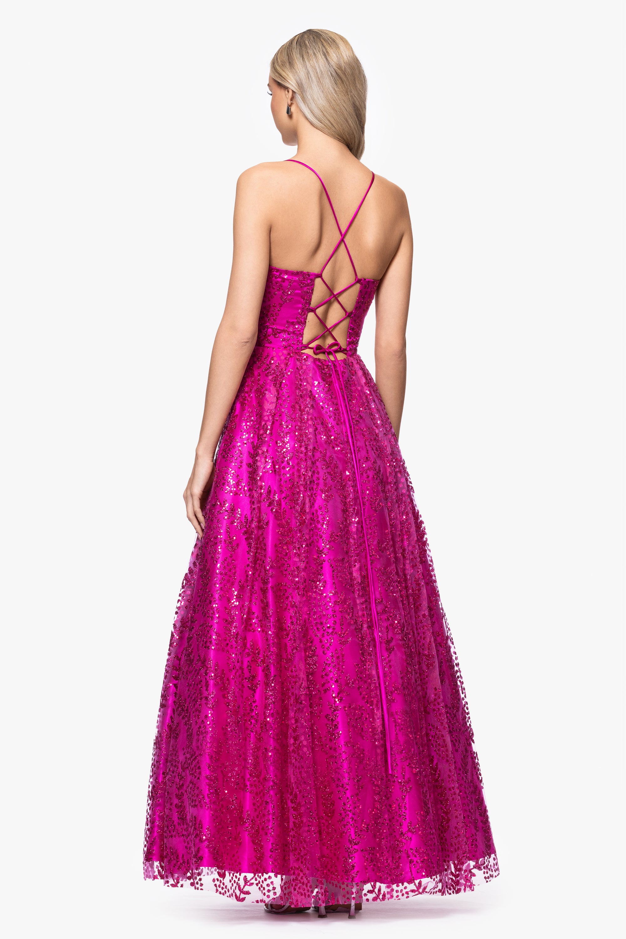 "Stella" Glitter Pinch Tie Back Ballgown