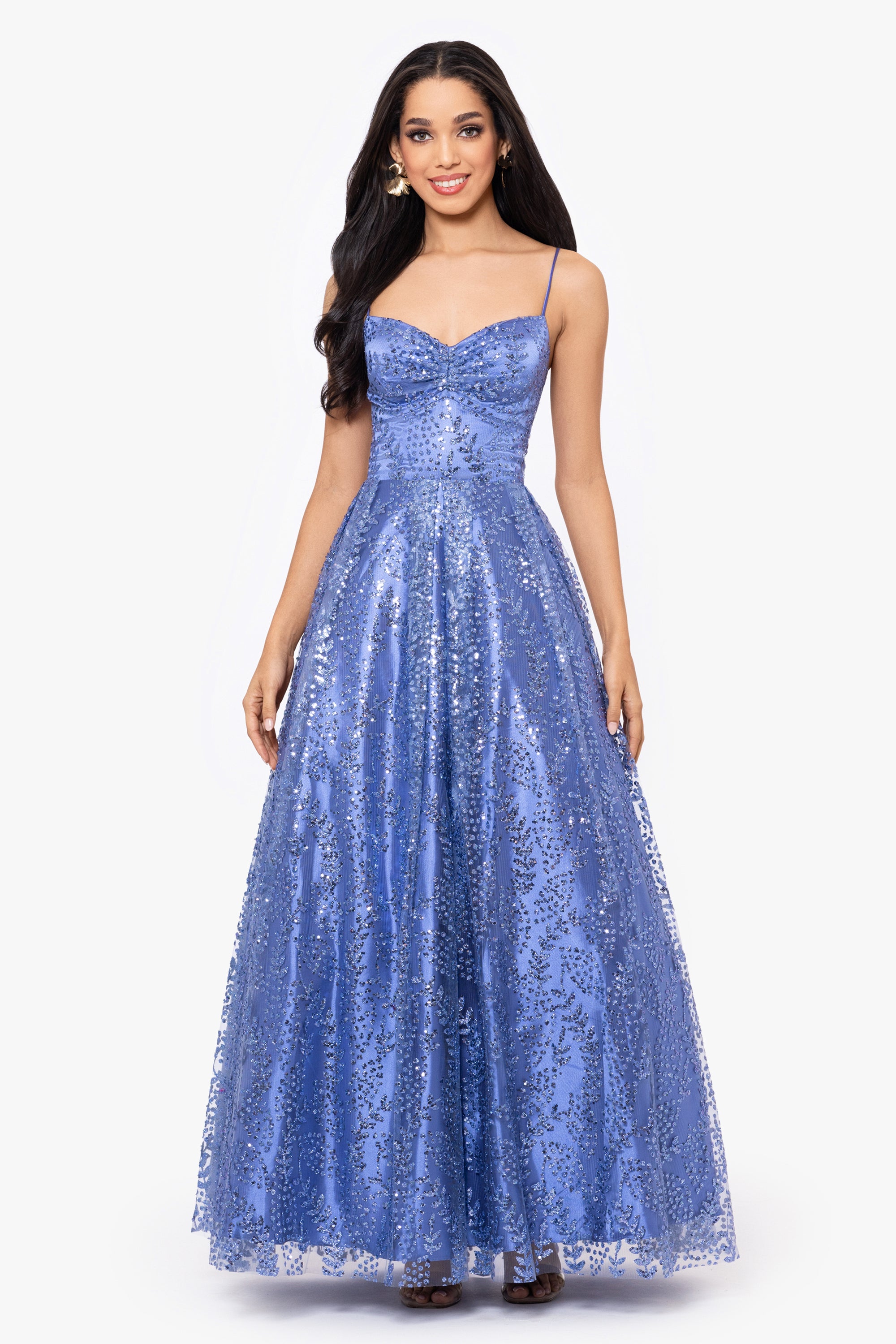 "Stella" Glitter Pinch Tie Back Ballgown