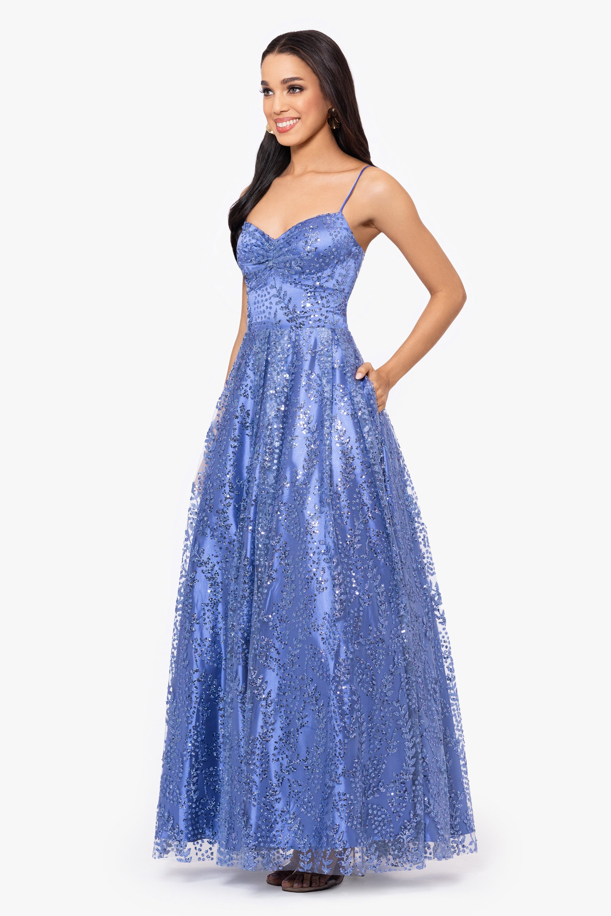 "Stella" Glitter Pinch Tie Back Ballgown