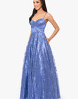 "Stella" Glitter Pinch Tie Back Ballgown