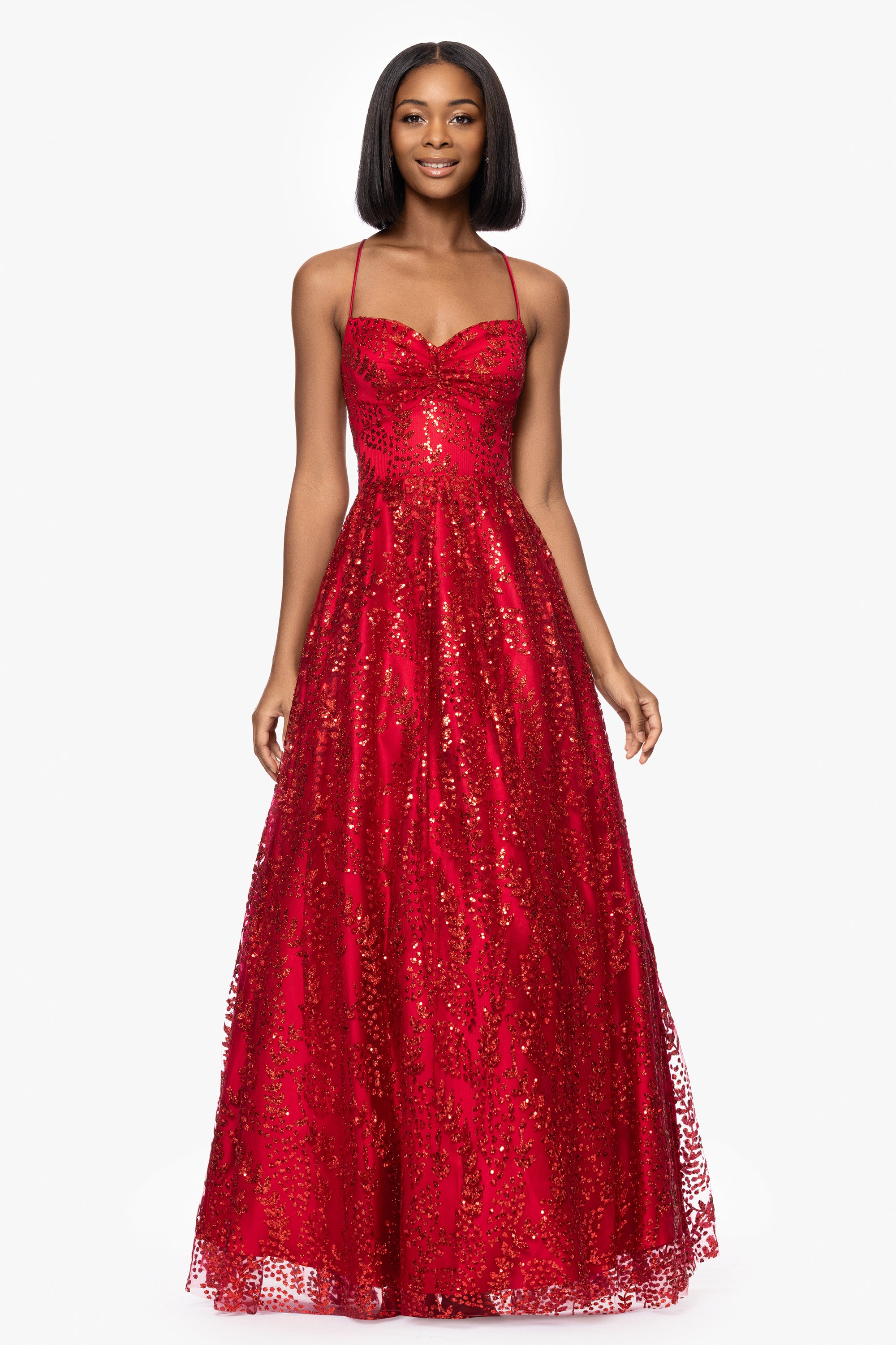 "Stella" Glitter Pinch Tie Back Ballgown