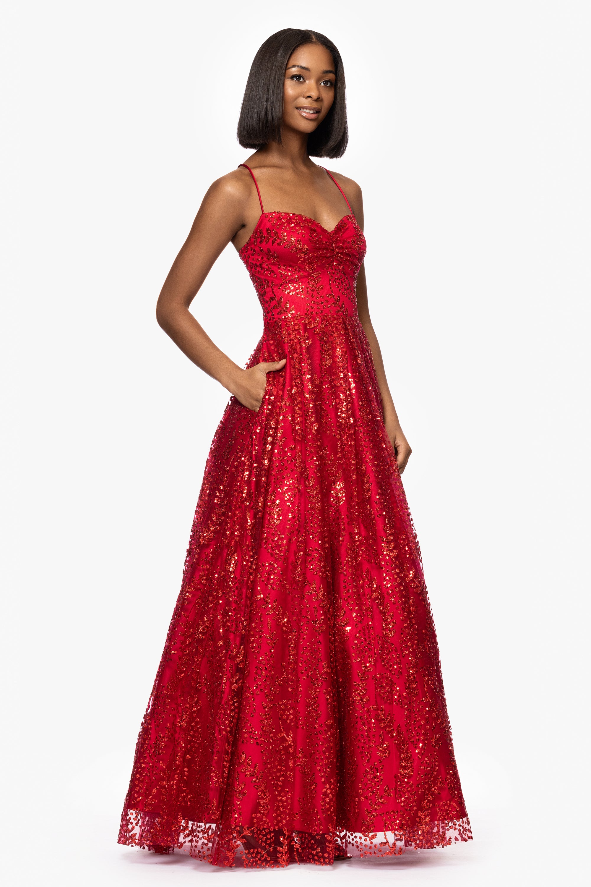 "Stella" Glitter Pinch Tie Back Ballgown