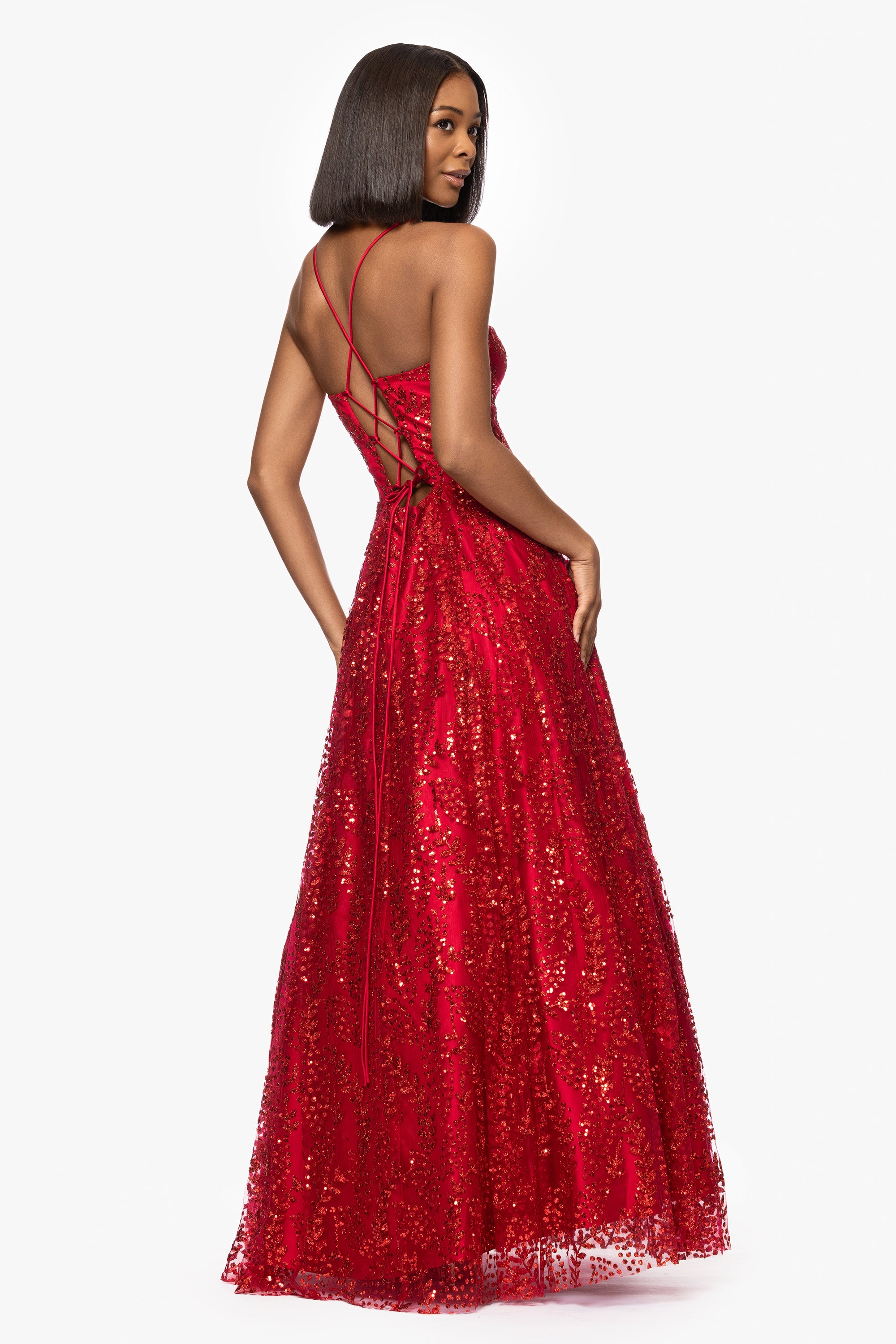 "Stella" Glitter Pinch Tie Back Ballgown
