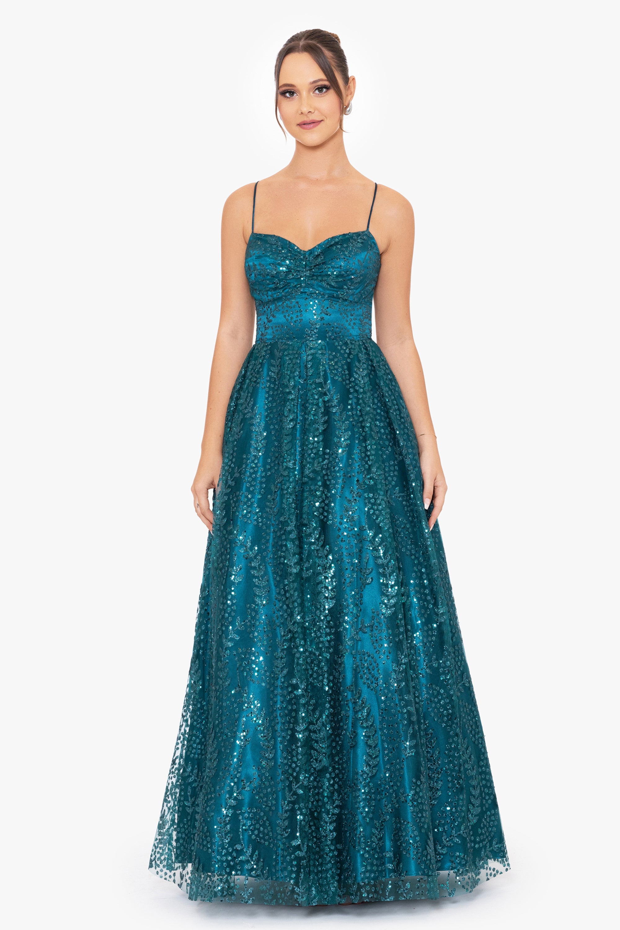 "Stella" Glitter Pinch Tie Back Ballgown