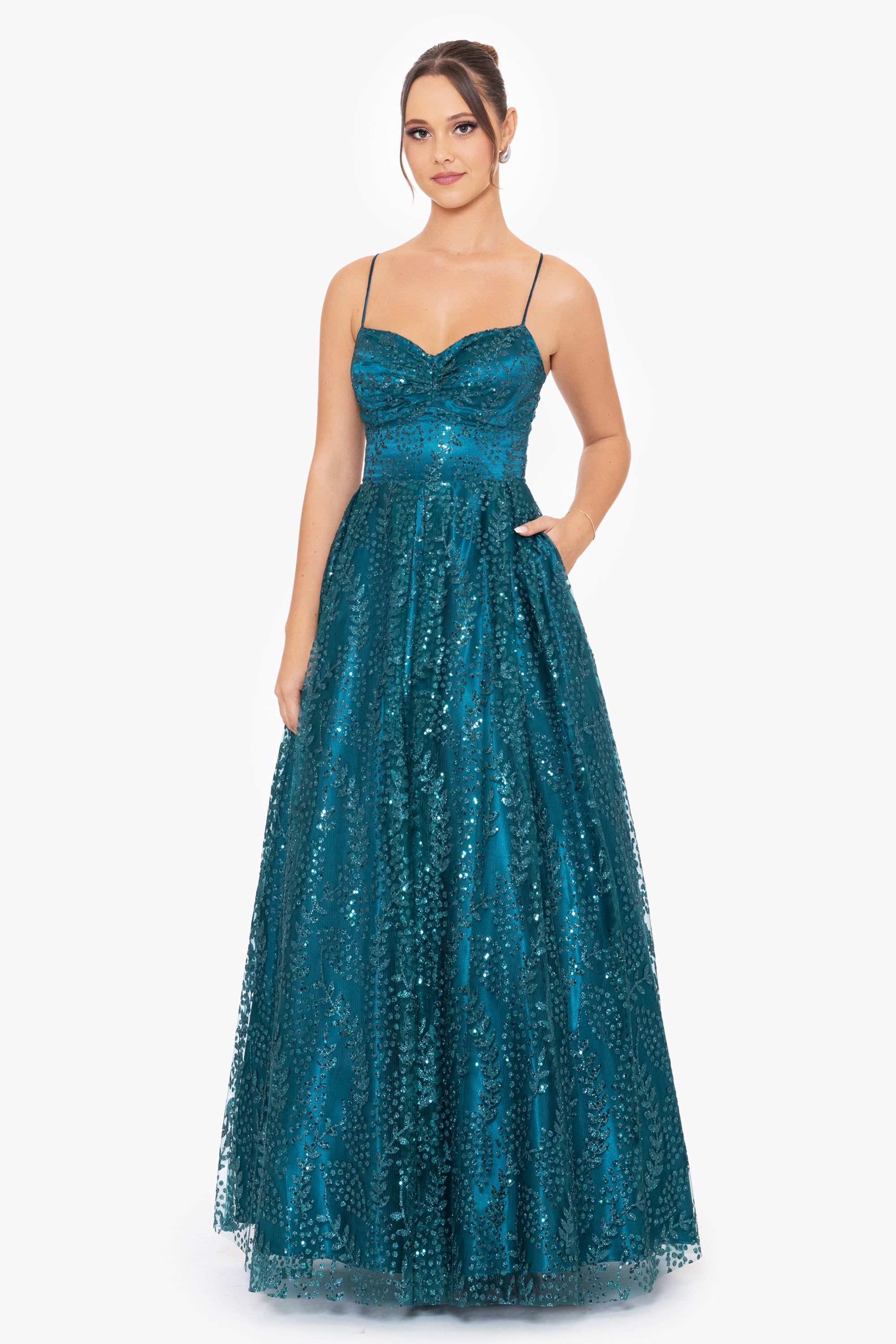 "Stella" Glitter Pinch Tie Back Ballgown