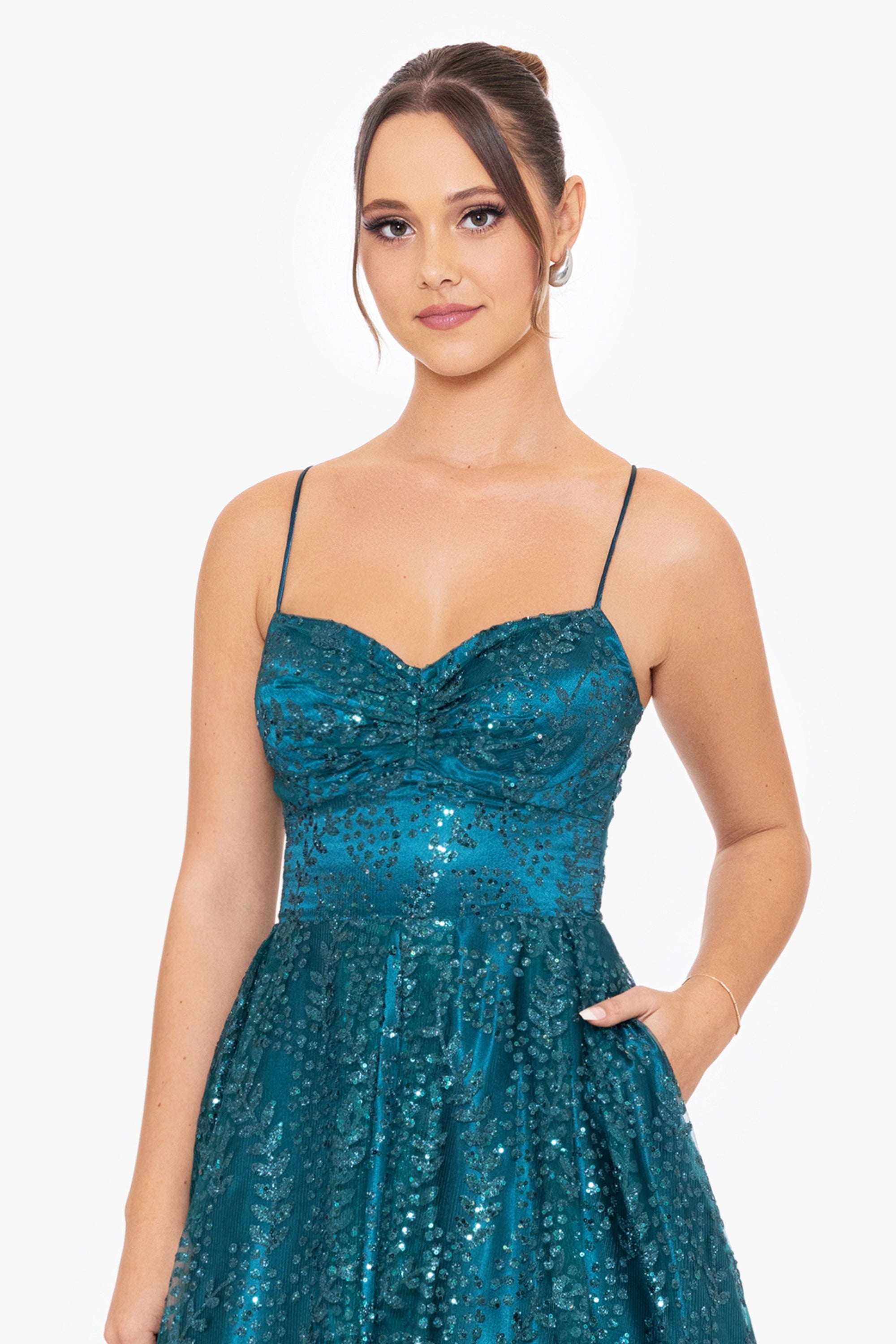 "Stella" Glitter Pinch Tie Back Ballgown