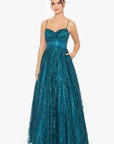 "Stella" Glitter Pinch Tie Back Ballgown