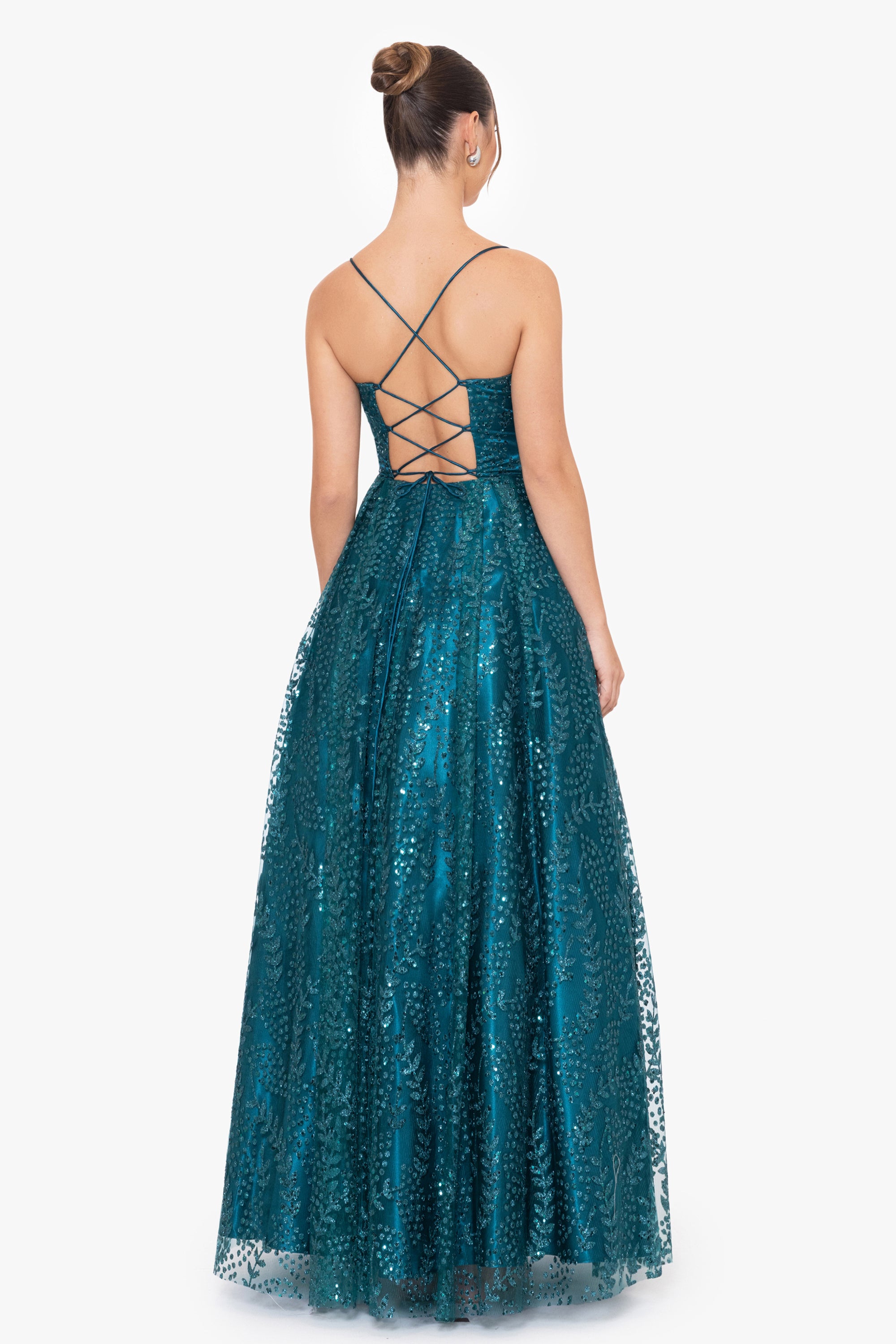 "Stella" Glitter Pinch Tie Back Ballgown
