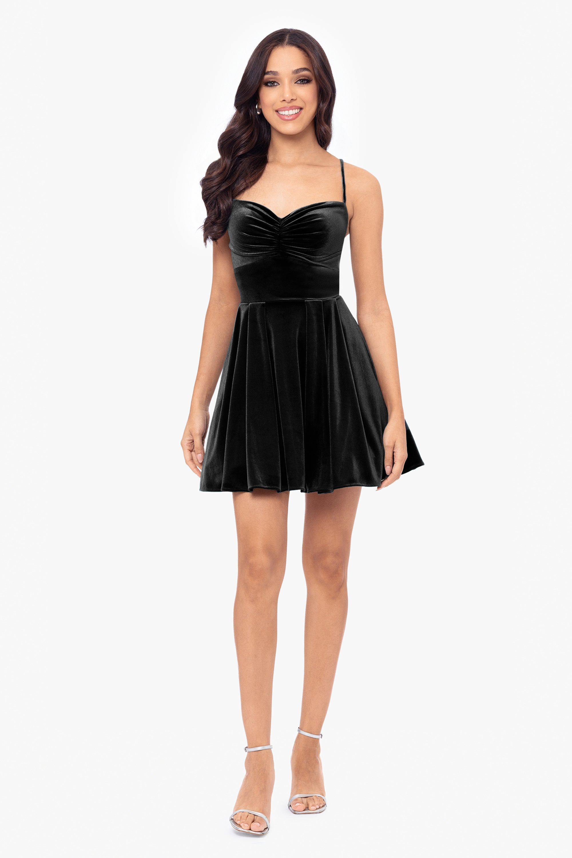 "Julia" Short Velvet Sweetheart Neck Tieback Dress