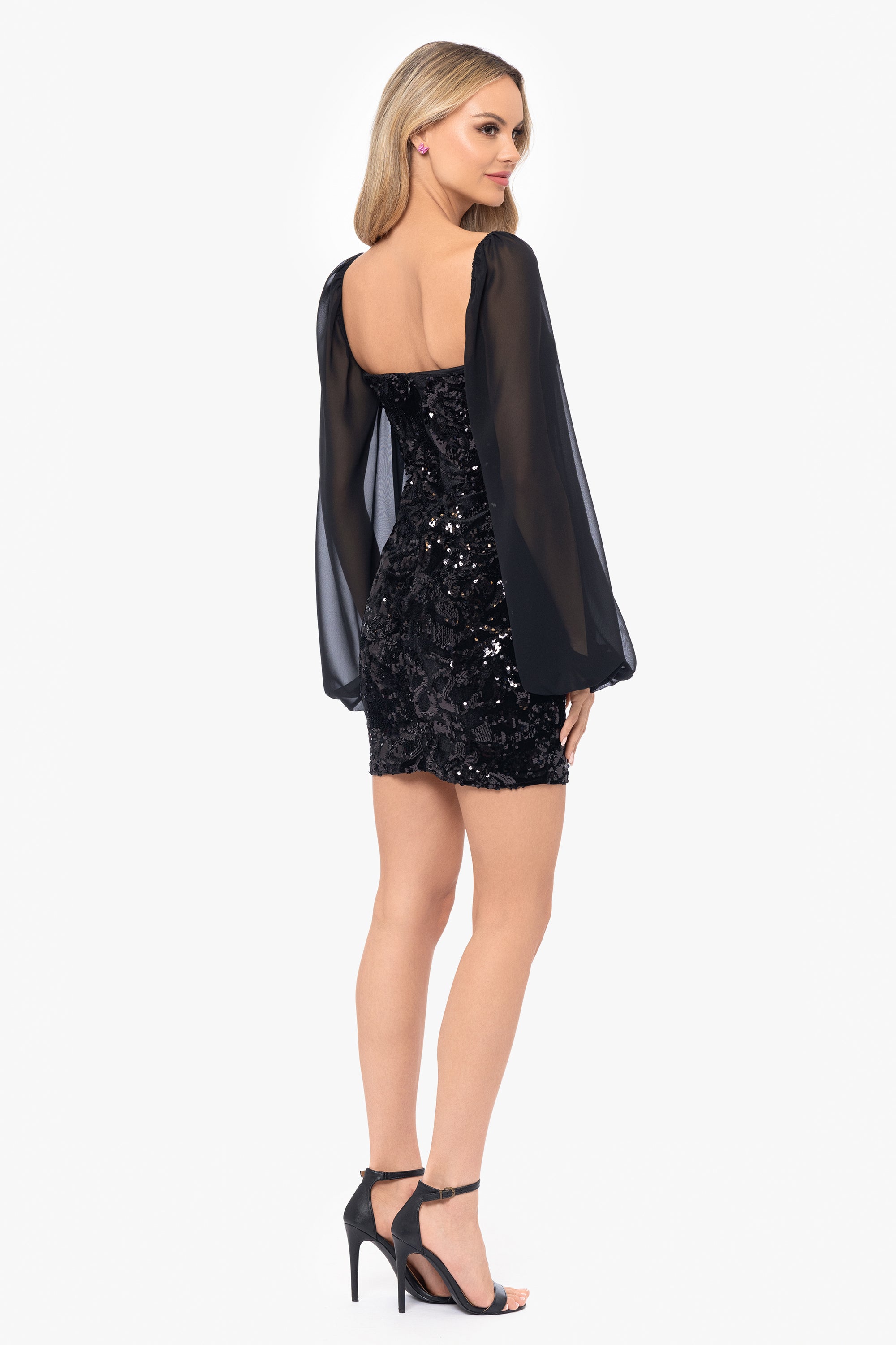 "Gracie" Long Mesh Sleeve Short Sequin Dress