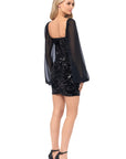 "Gracie" Long Mesh Sleeve Short Sequin Dress