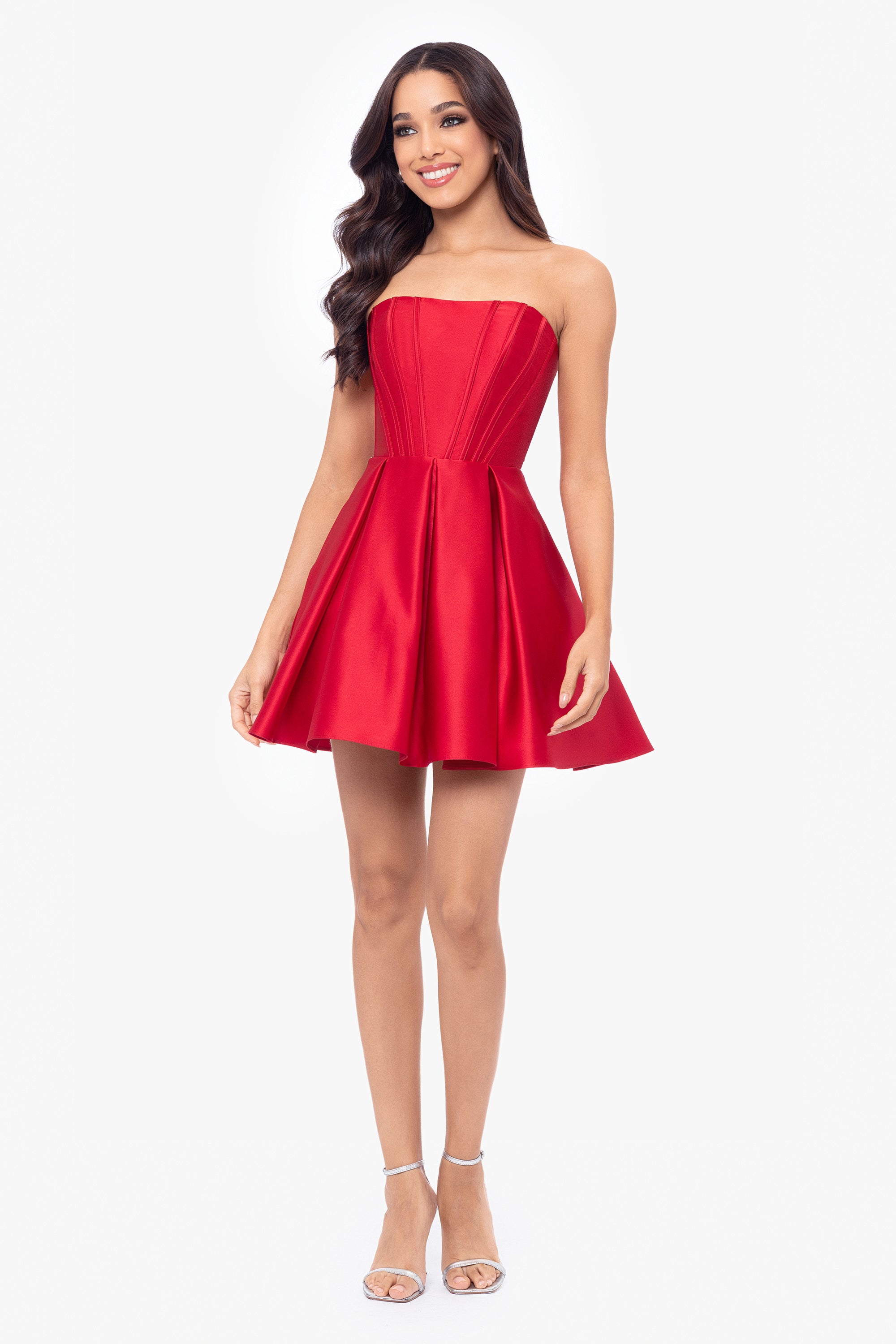 "Lyla" Satin Strapless Short Party Dress