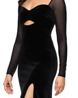 "Valerie" Sheer Long Sleeve Floor Length Velvet Dress