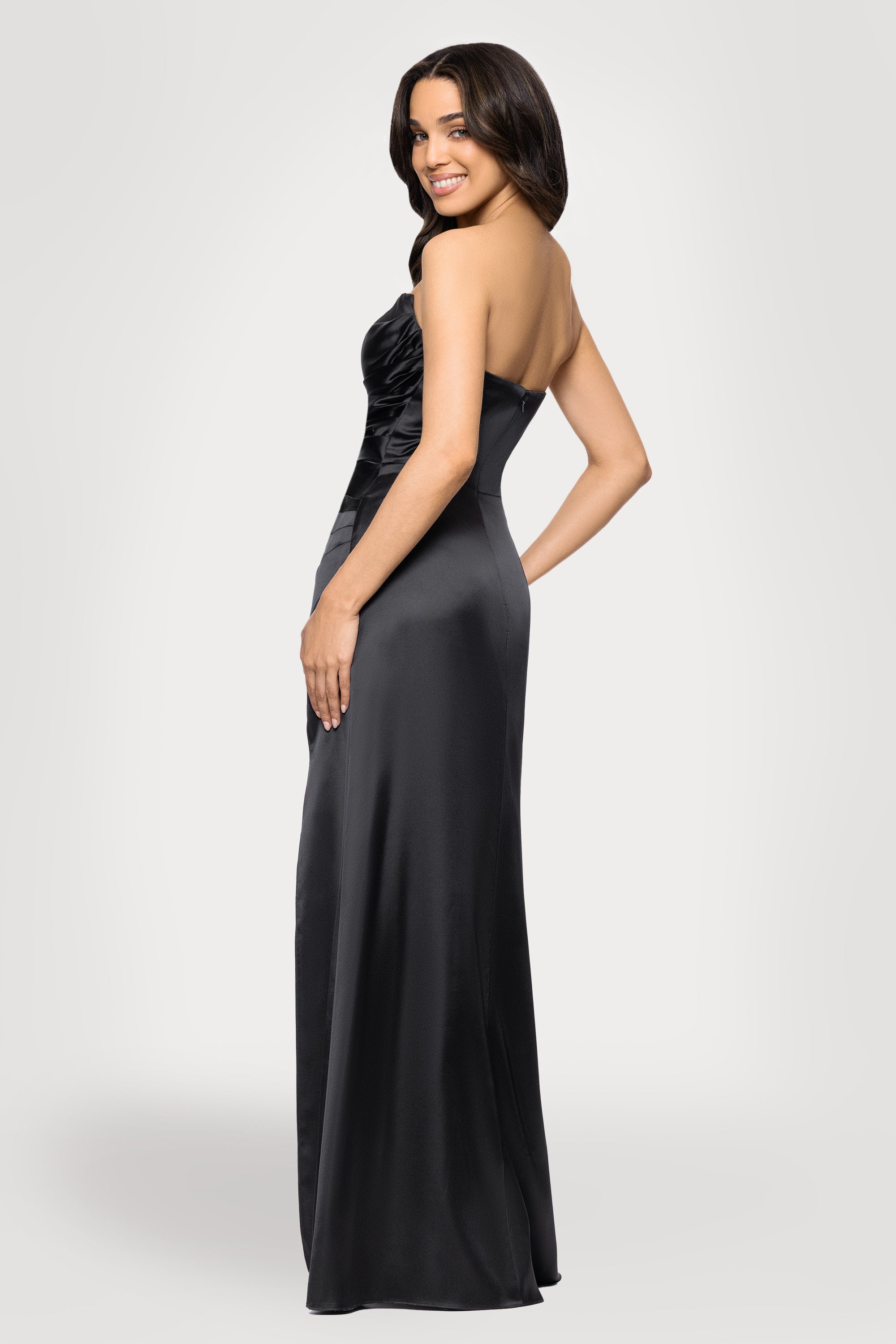 "Vicky" Long Strapless Satin Dress