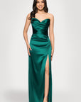 "Vicky" Long Strapless Satin Dress