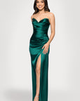 "Vicky" Long Strapless Satin Dress