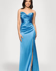 "Vicky" Long Strapless Satin Dress