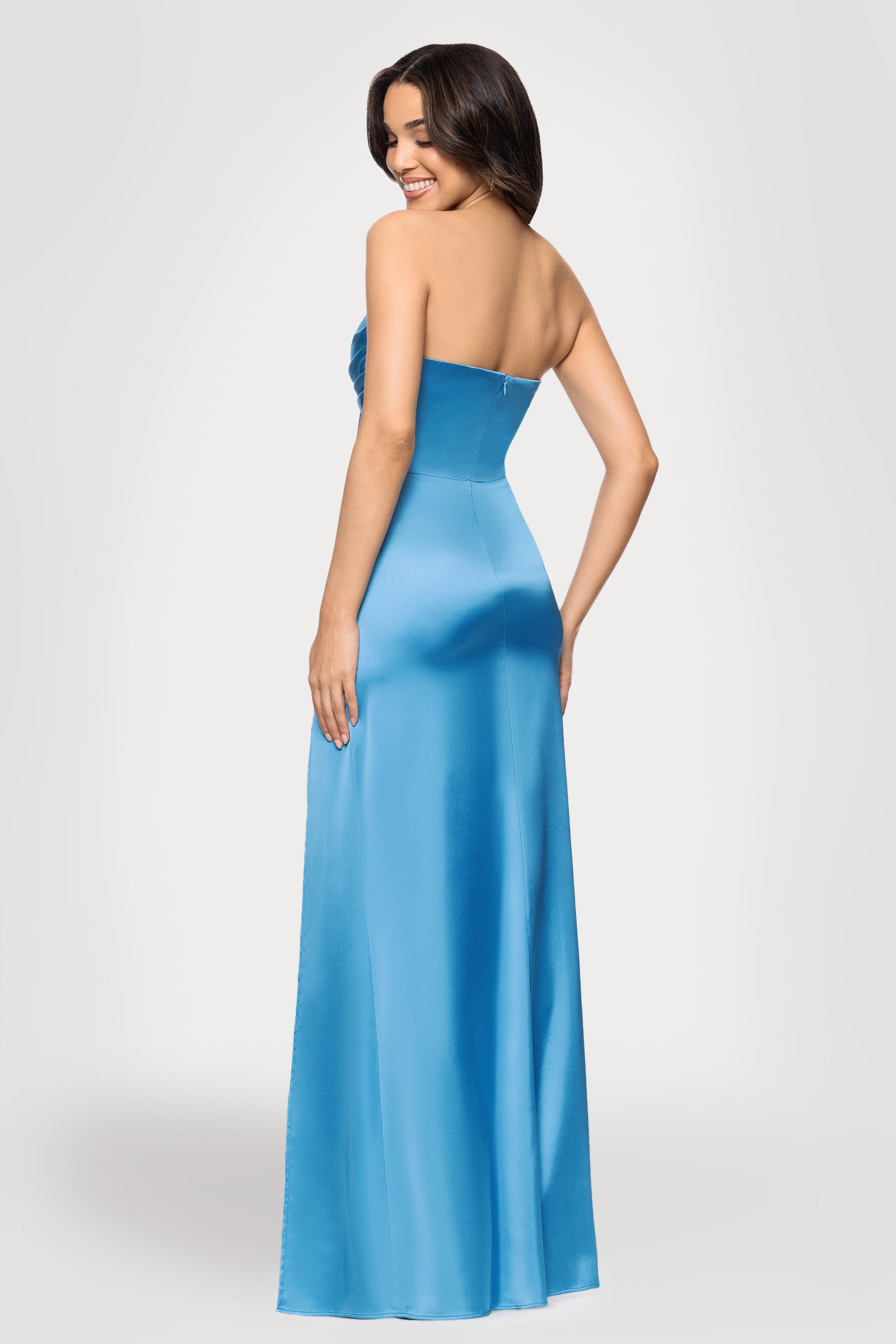 Blondie Nites "Vicky" Long Strapless Satin Dress