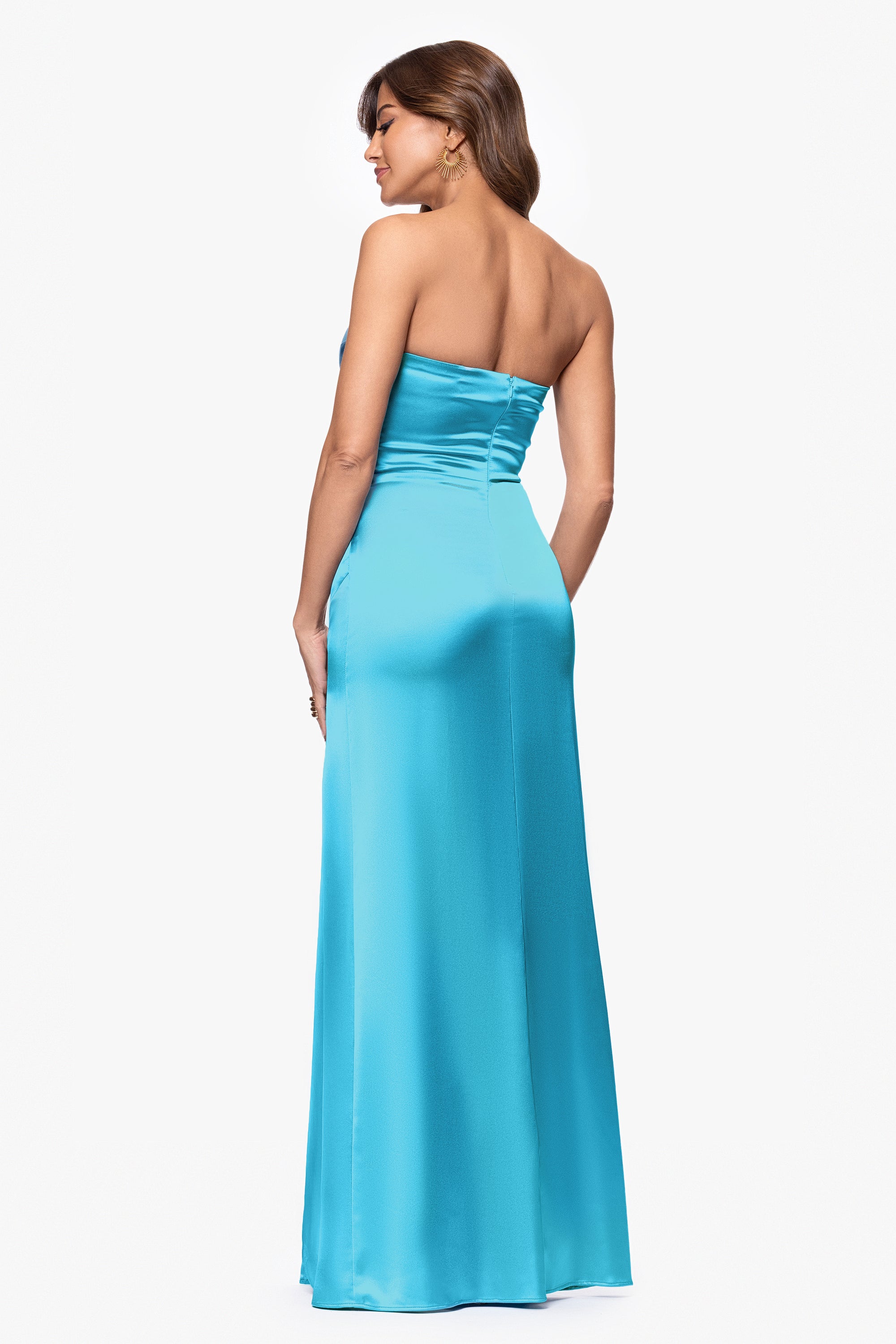 "Vicky" Long Strapless Satin Dress