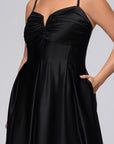 Plus "Kaylin" Satin Spaghetti Strap V-Neck Floor Length Dress