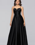 "Kaylin" Satin Spaghetti Strap V-Neck Floor Length Dress