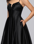 "Kaylin" Satin Spaghetti Strap V-Neck Floor Length Dress