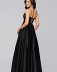 "Kaylin" Satin Spaghetti Strap V-Neck Floor Length Dress
