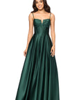 "Kaylin" Satin Spaghetti Strap V-Neck Floor Length Dress